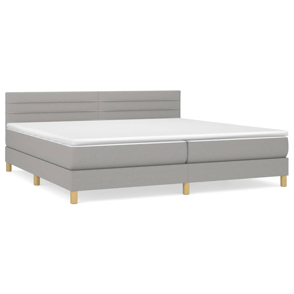 Κρεβάτι Boxspring με Στρώμα Ανοιχτό Γκρι 200x200 εκ. Υφασμάτινο