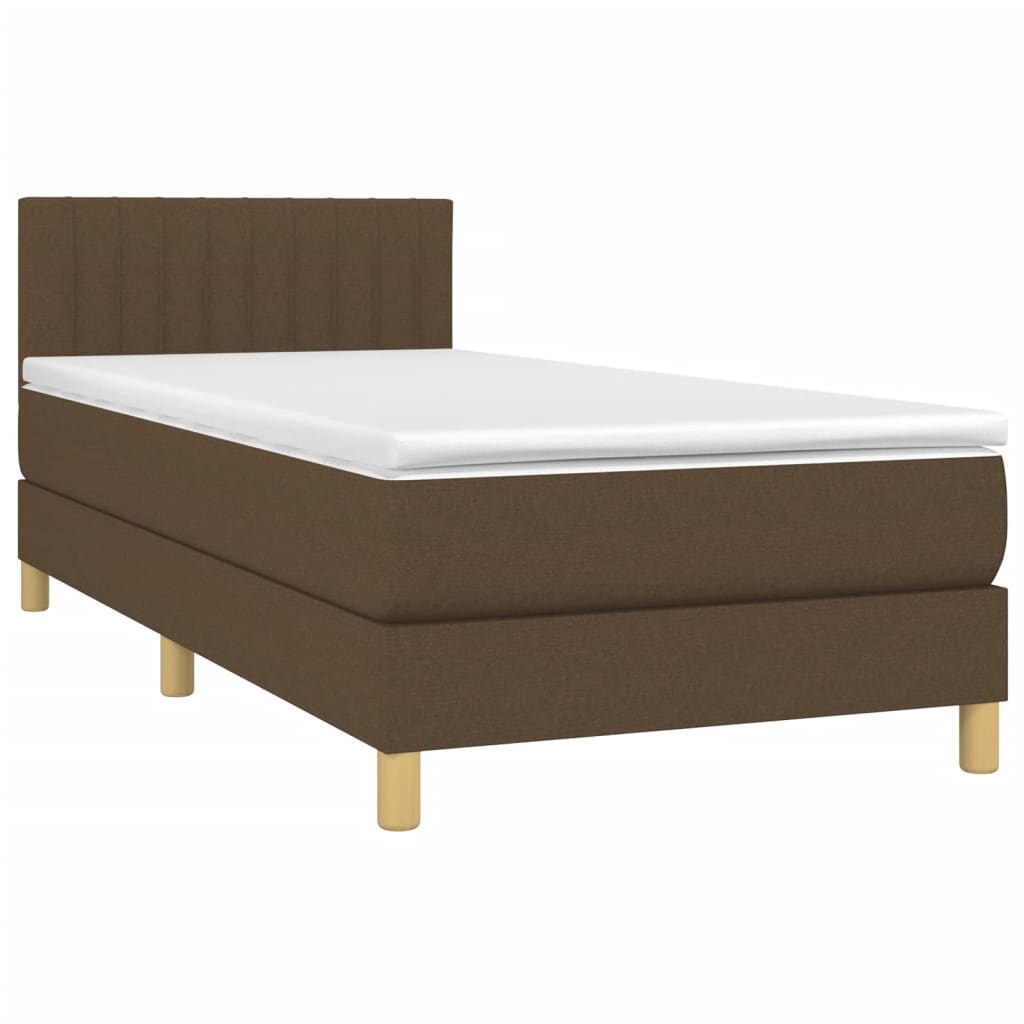 Κρεβάτι Boxspring με Στρώμα Σκούρο Καφέ 90x190 εκ. Υφασμάτινο