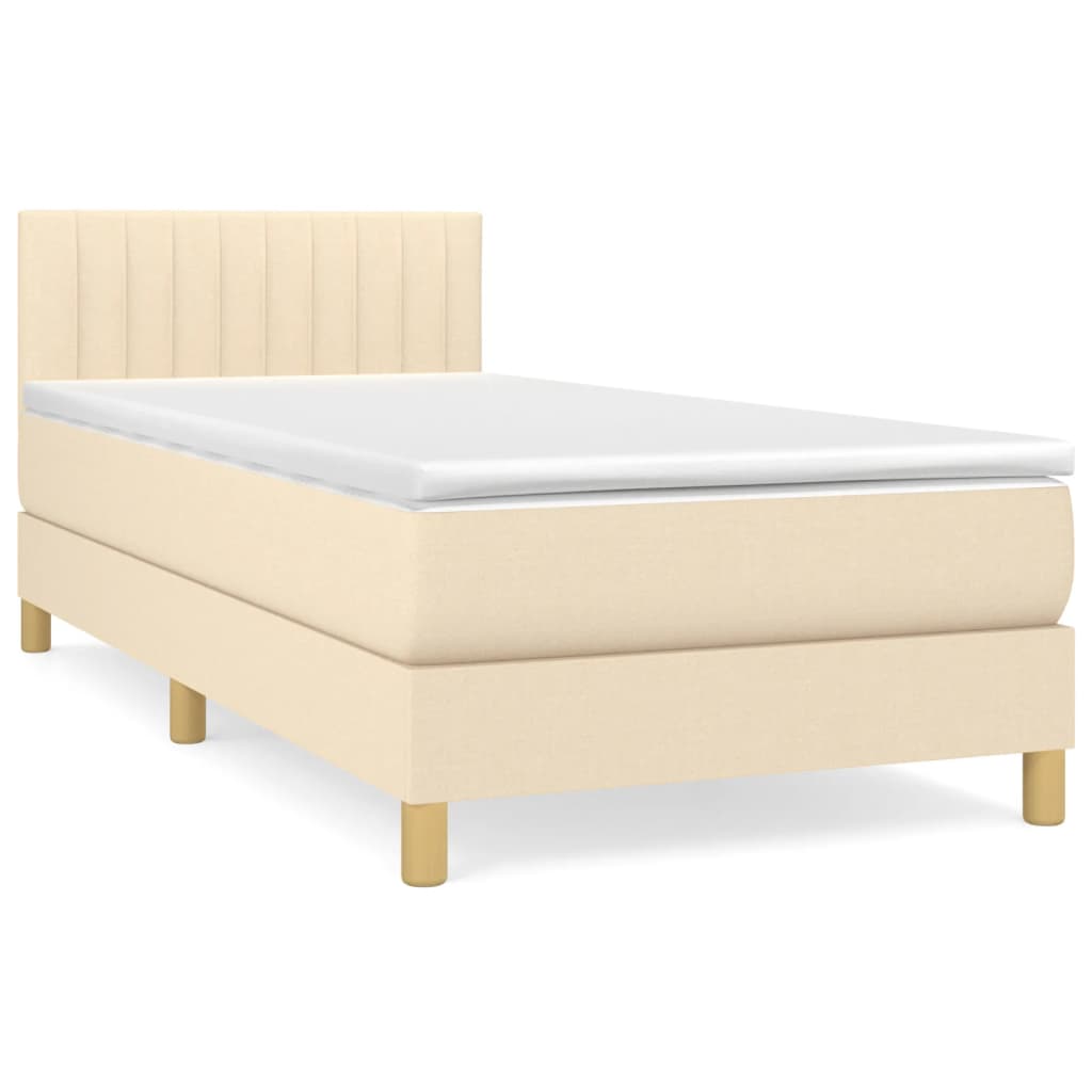 Κρεβάτι Boxspring με Στρώμα Κρεμ 90x190 εκ.Υφασμάτινο - Pakobazaar