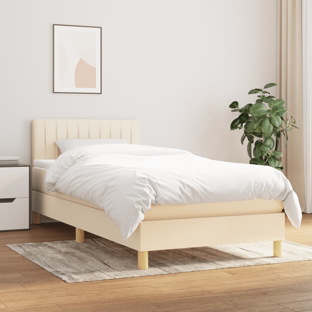 Κρεβάτι Boxspring με Στρώμα Κρεμ 90x190 εκ.Υφασμάτινο - Pakobazaar