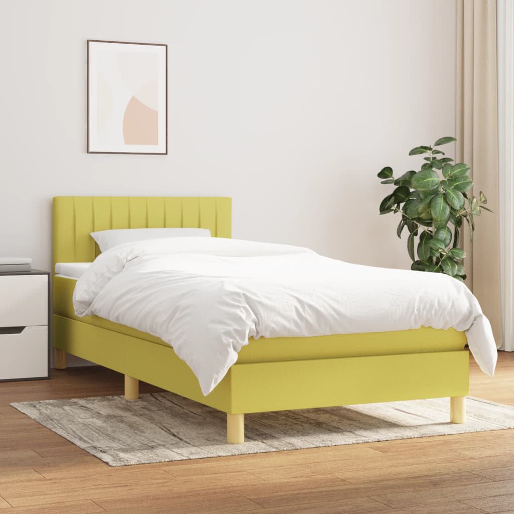 Κρεβάτι Boxspring με Στρώμα Πράσινο 90x190 εκ.Υφασμάτινο