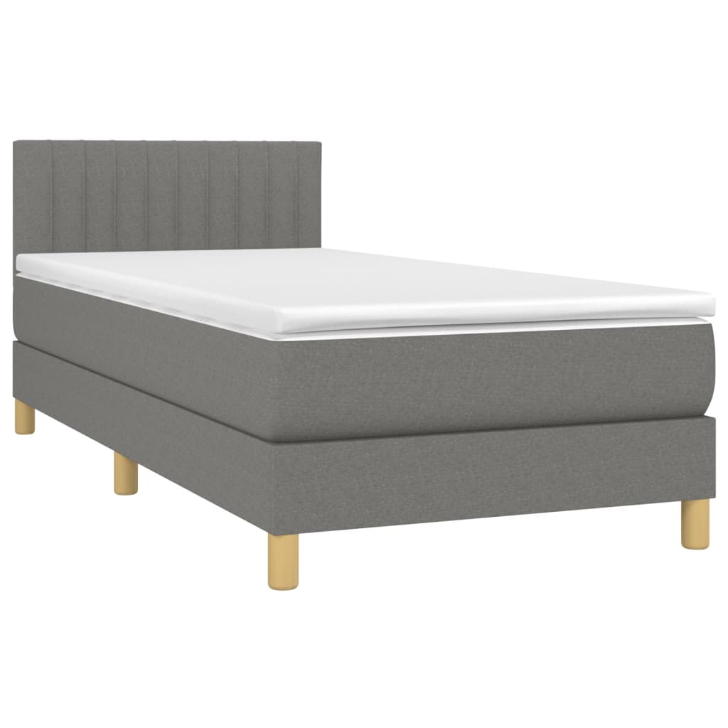 Κρεβάτι Boxspring με Στρώμα Σκούρο Γκρι 90x200 εκ. Υφασμάτινο