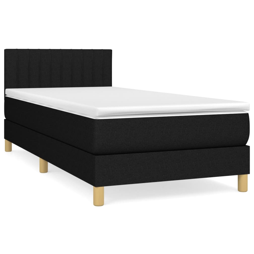 Κρεβάτι Boxspring με Στρώμα Μαύρο 90x200 εκ. Υφασμάτινο