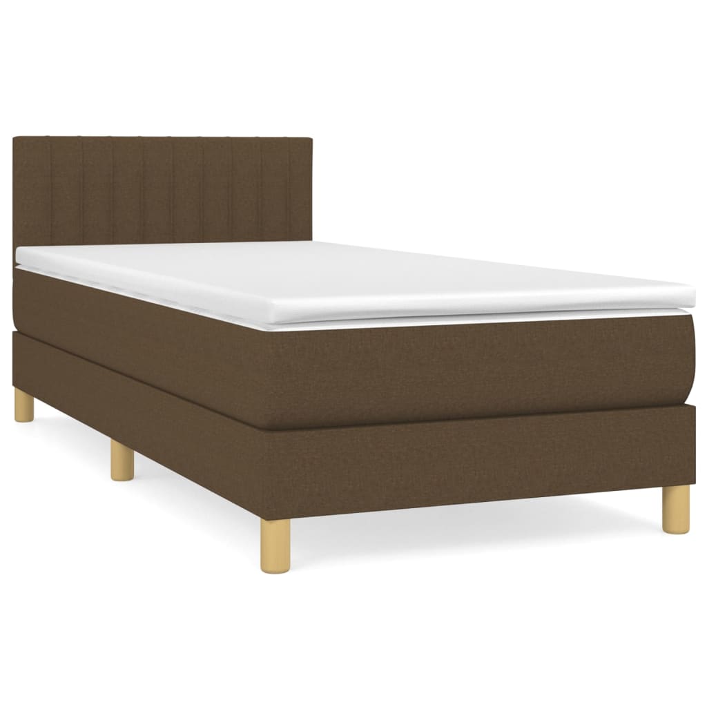 Κρεβάτι Boxspring με Στρώμα Σκούρο Καφέ 90x200 εκ. Υφασμάτινο