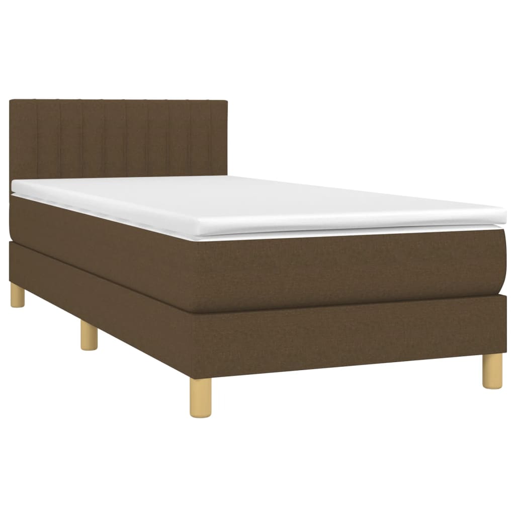 Κρεβάτι Boxspring με Στρώμα Σκούρο Καφέ 90x200 εκ. Υφασμάτινο
