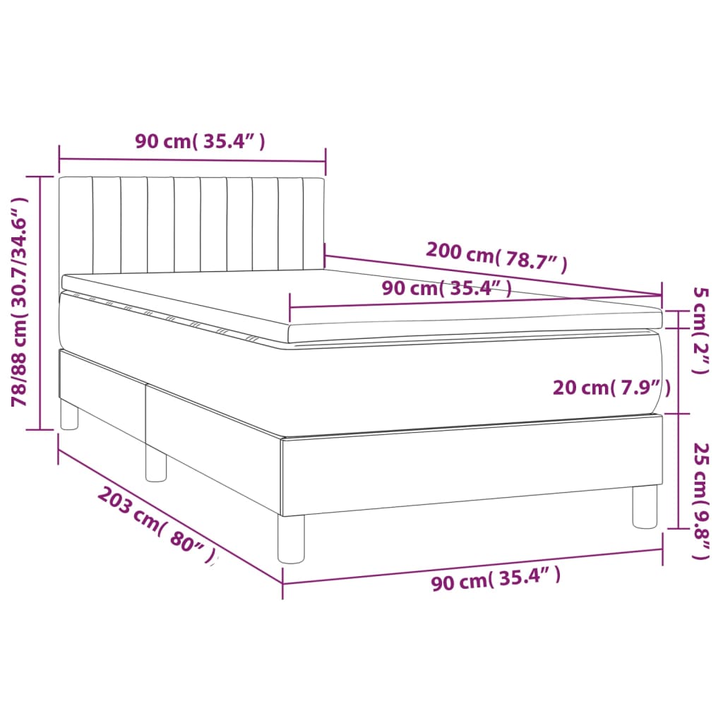 Κρεβάτι Boxspring με Στρώμα Σκούρο Καφέ 90x200 εκ. Υφασμάτινο