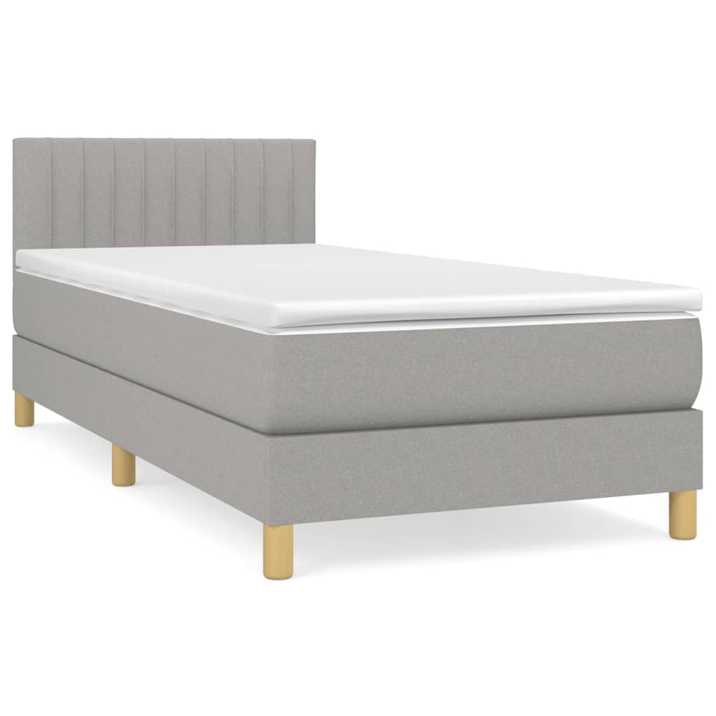 Κρεβάτι Boxspring με Στρώμα Ανοιχτό Γκρι 100x200 εκ. Υφασμάτινο