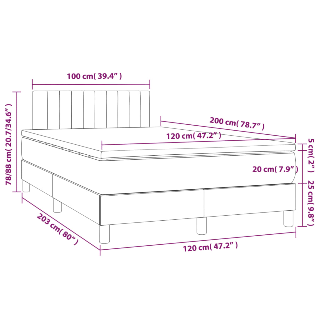 Κρεβάτι Boxspring με Στρώμα Κρεμ 120x200 εκ. Υφασμάτινο - Pakobazaar