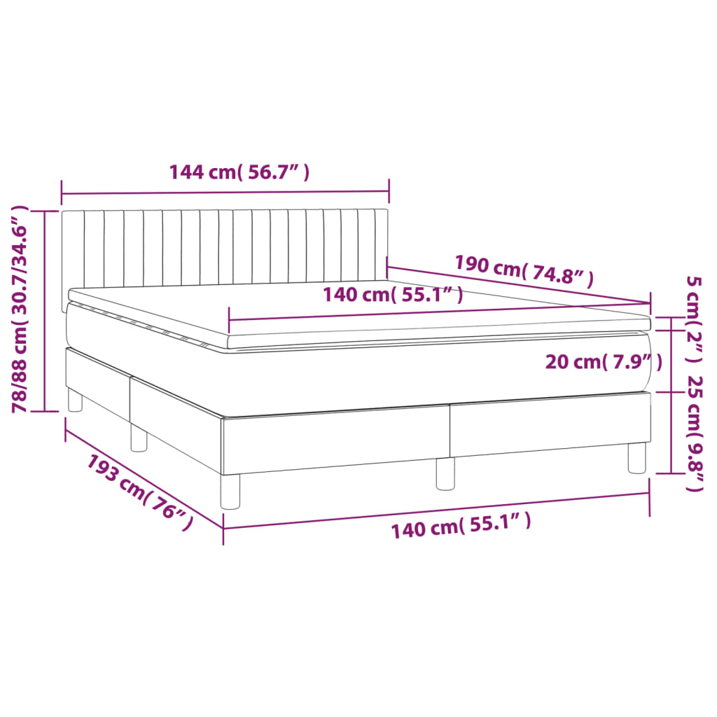 Κρεβάτι Boxspring με Στρώμα Σκούρο Γκρι 140x190 εκ. Υφασμάτινο
