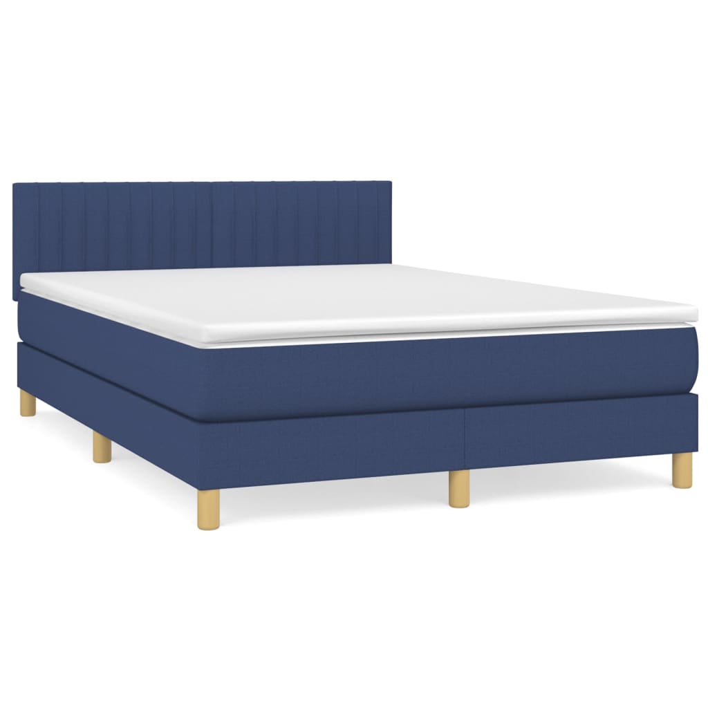 Κρεβάτι Boxspring με Στρώμα Μπλε 140x190 εκ. Υφασμάτινο