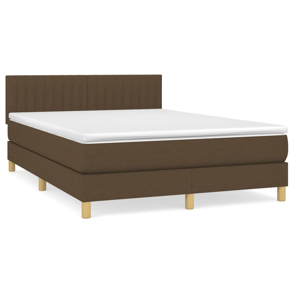 Κρεβάτι Boxspring με Στρώμα Σκούρο Καφέ 140x200 εκ Υφασμάτινο