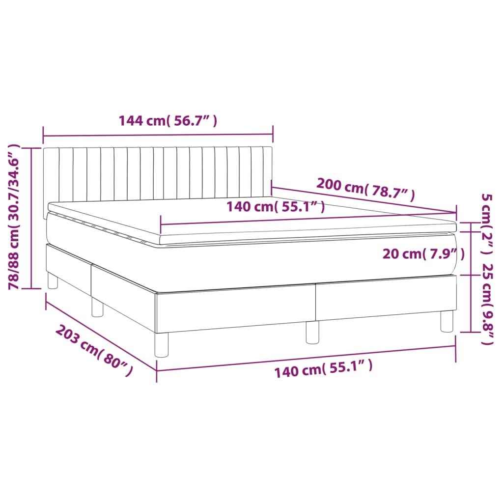 Κρεβάτι Boxspring με Στρώμα Σκούρο Καφέ 140x200 εκ Υφασμάτινο
