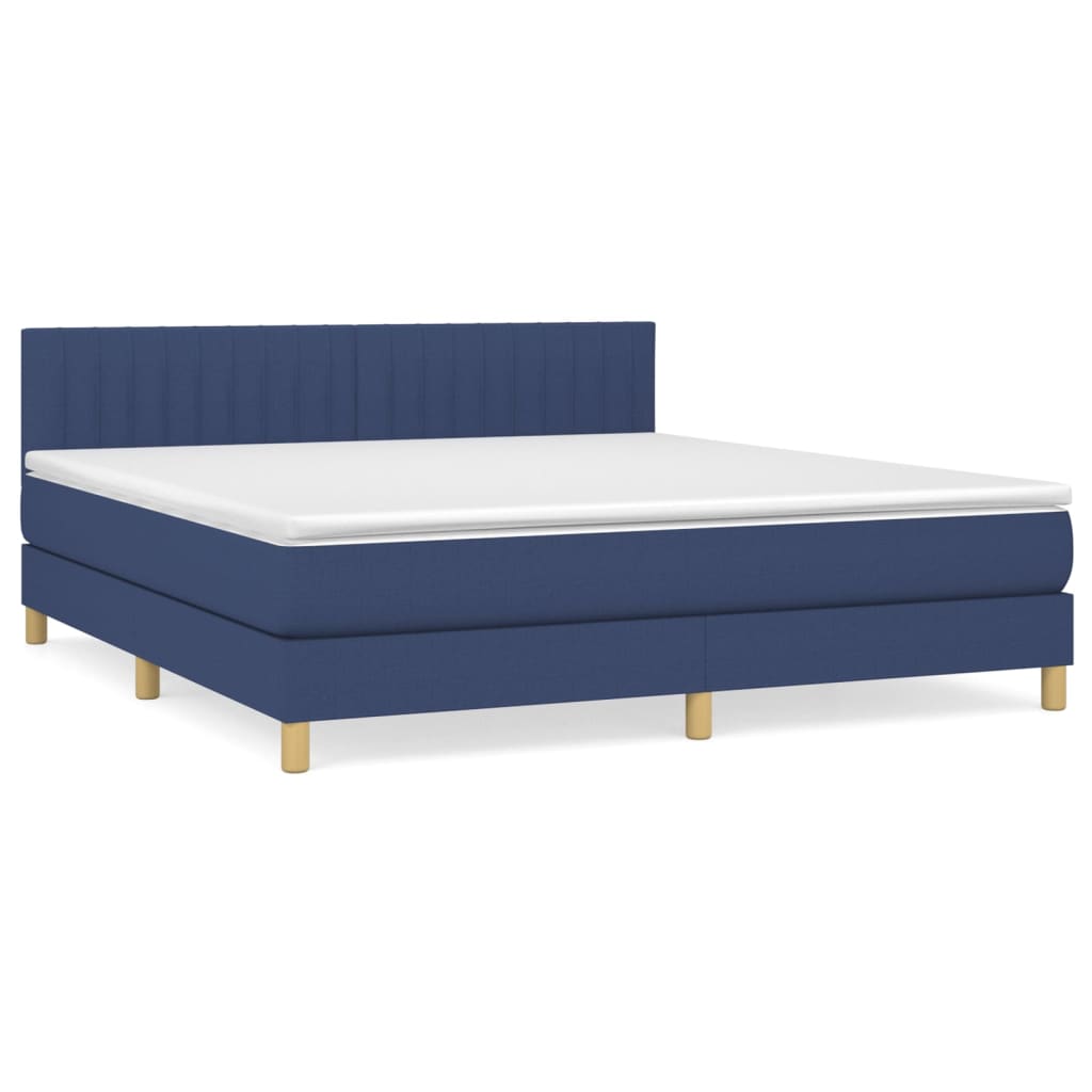 Κρεβάτι Boxspring με Στρώμα Μπλε 160x200 εκ. Υφασμάτινο
