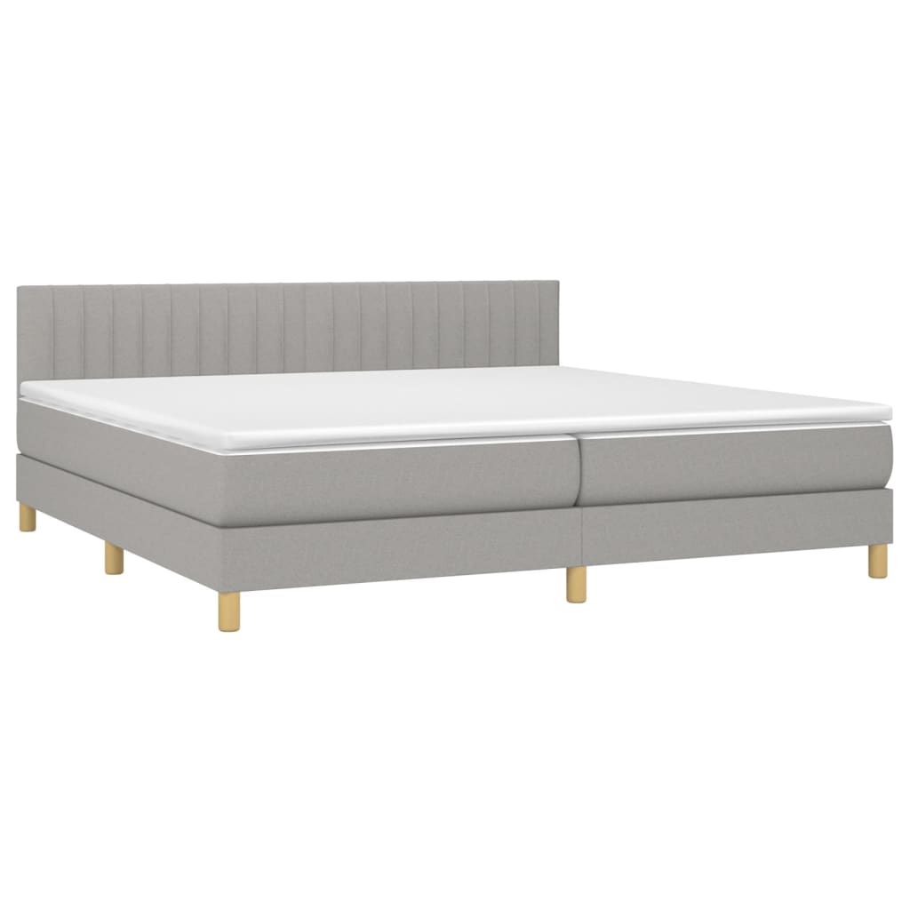 Κρεβάτι Boxspring με Στρώμα Ανοιχτό Γκρι 200x200 εκ. Υφασμάτινο