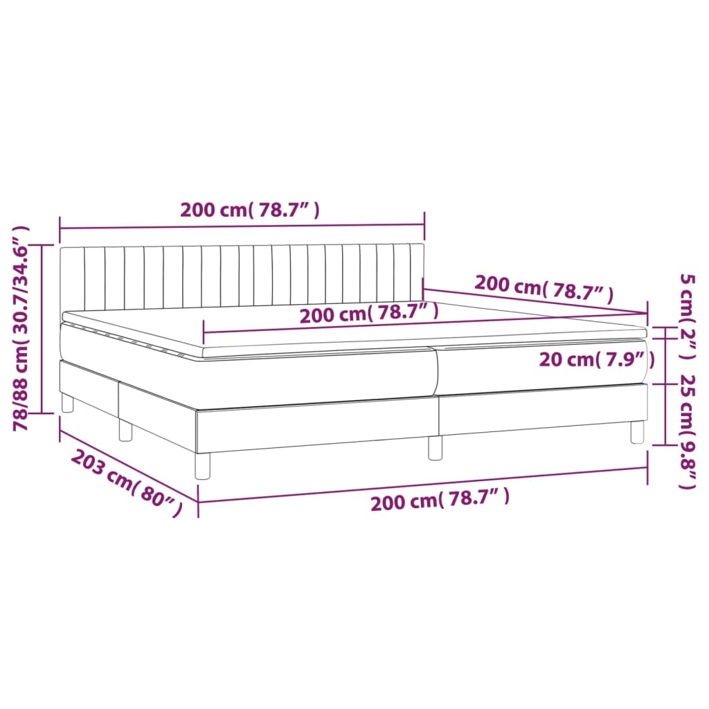 Κρεβάτι Boxspring με Στρώμα Ανοιχτό Γκρι 200x200 εκ. Υφασμάτινο