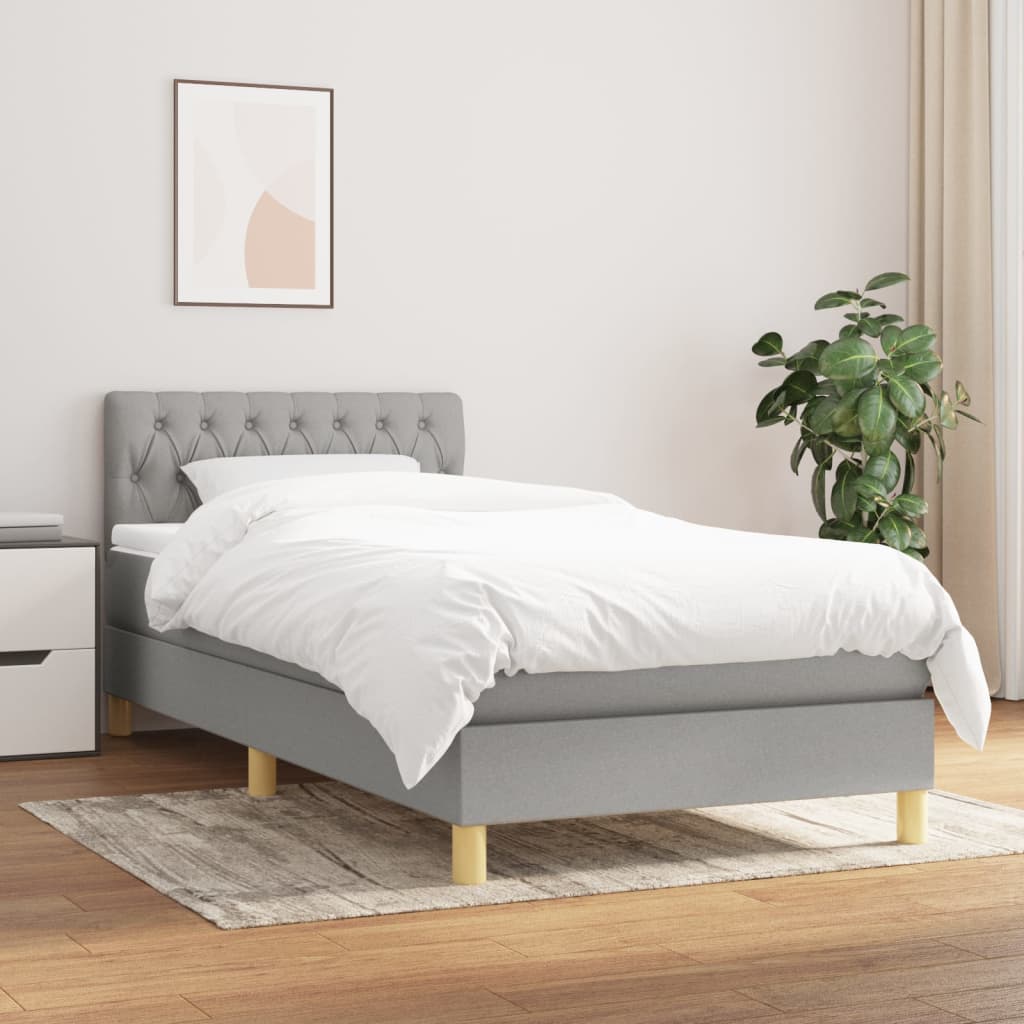 Κρεβάτι Boxspring με Στρώμα Ανοιχτό Γκρι 80x200 εκ. Υφασμάτινο - Pakobazaar