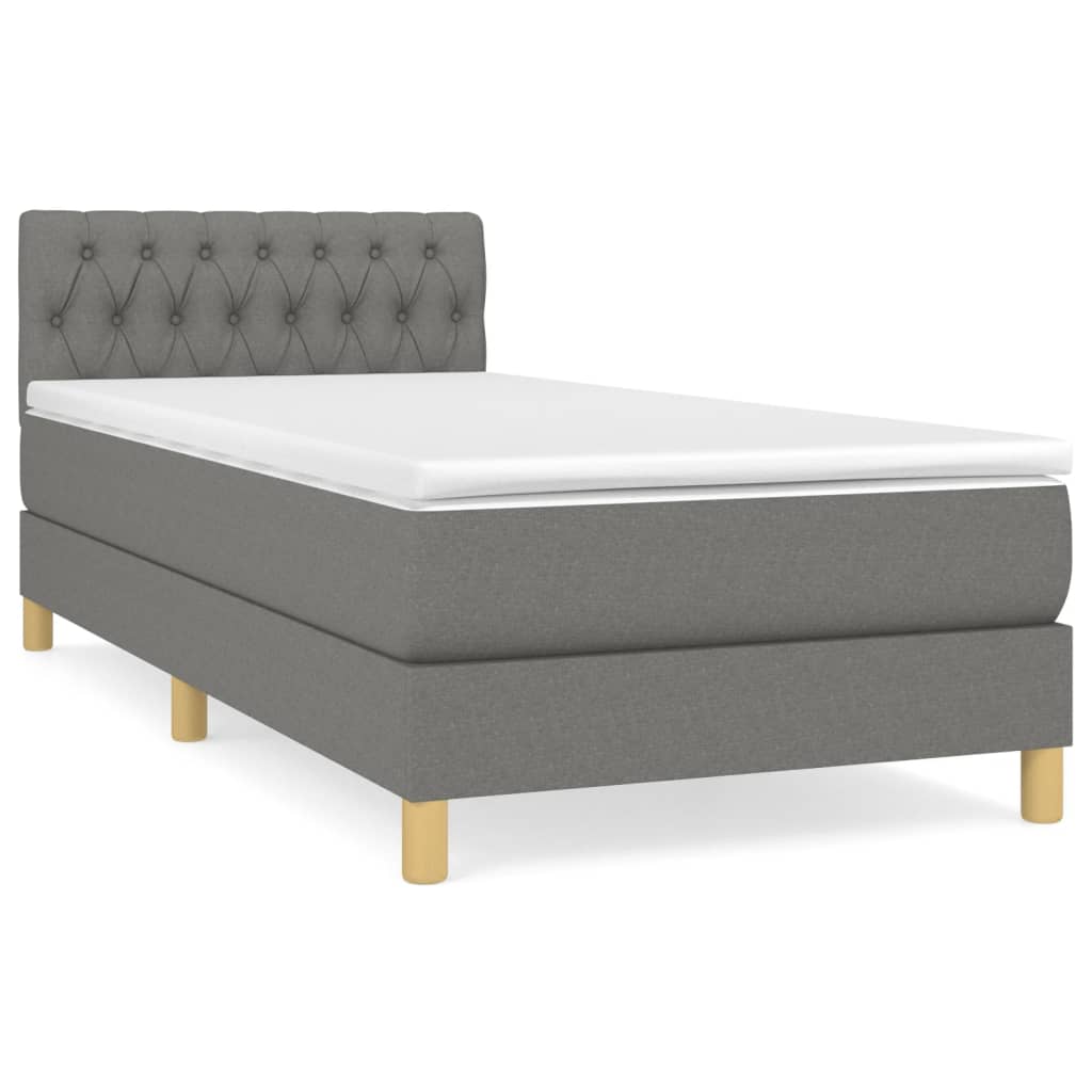 Κρεβάτι Boxspring με Στρώμα Σκούρο Γκρι 90x190 εκ. Υφασμάτινο