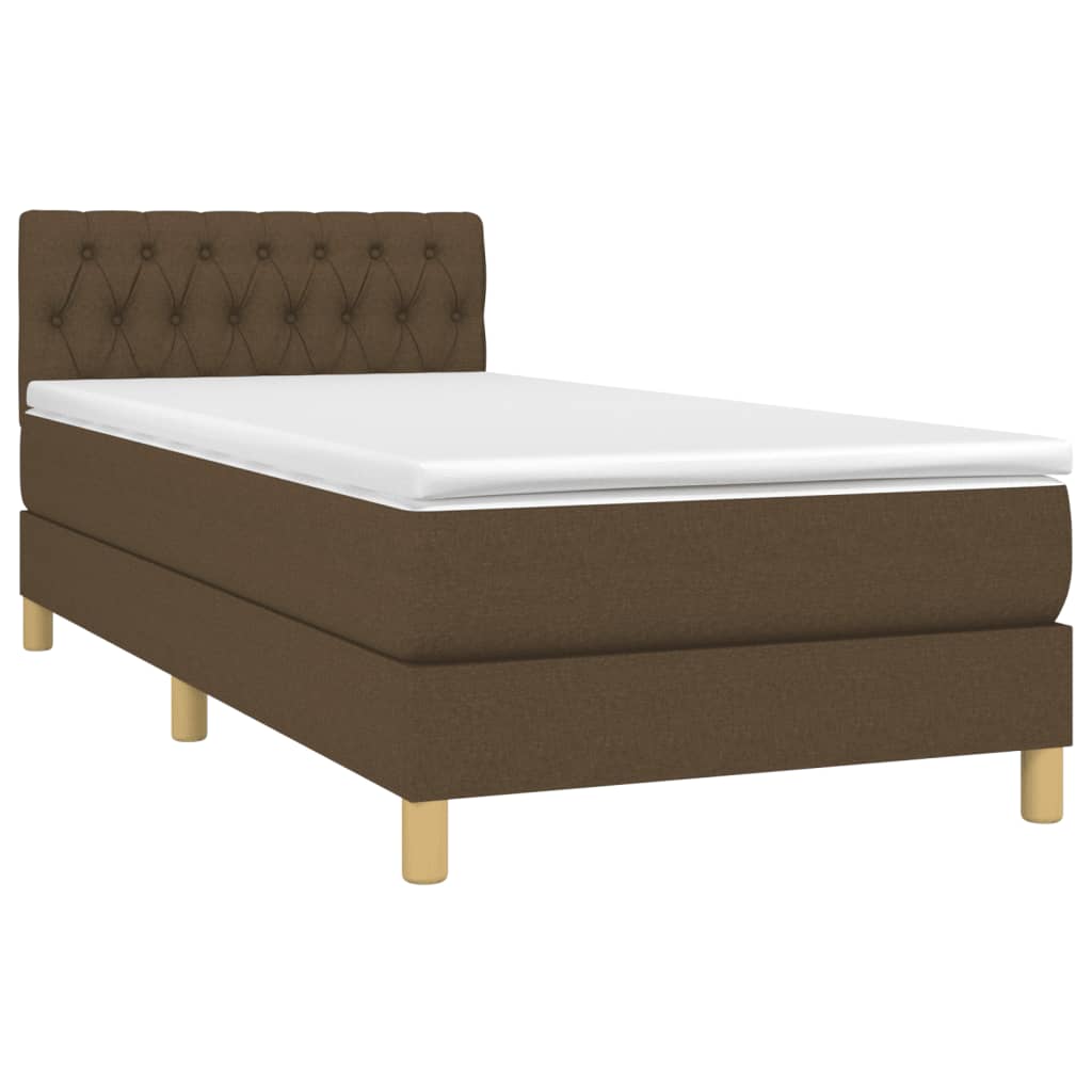 Κρεβάτι Boxspring με Στρώμα Σκούρο Καφέ 90x190 εκ. Υφασμάτινο - Pakobazaar