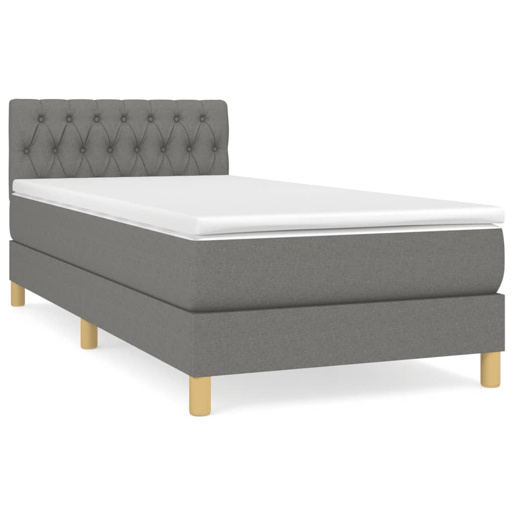 Κρεβάτι Boxspring με Στρώμα Σκούρο Γκρι 90x200 εκ. Υφασμάτινο