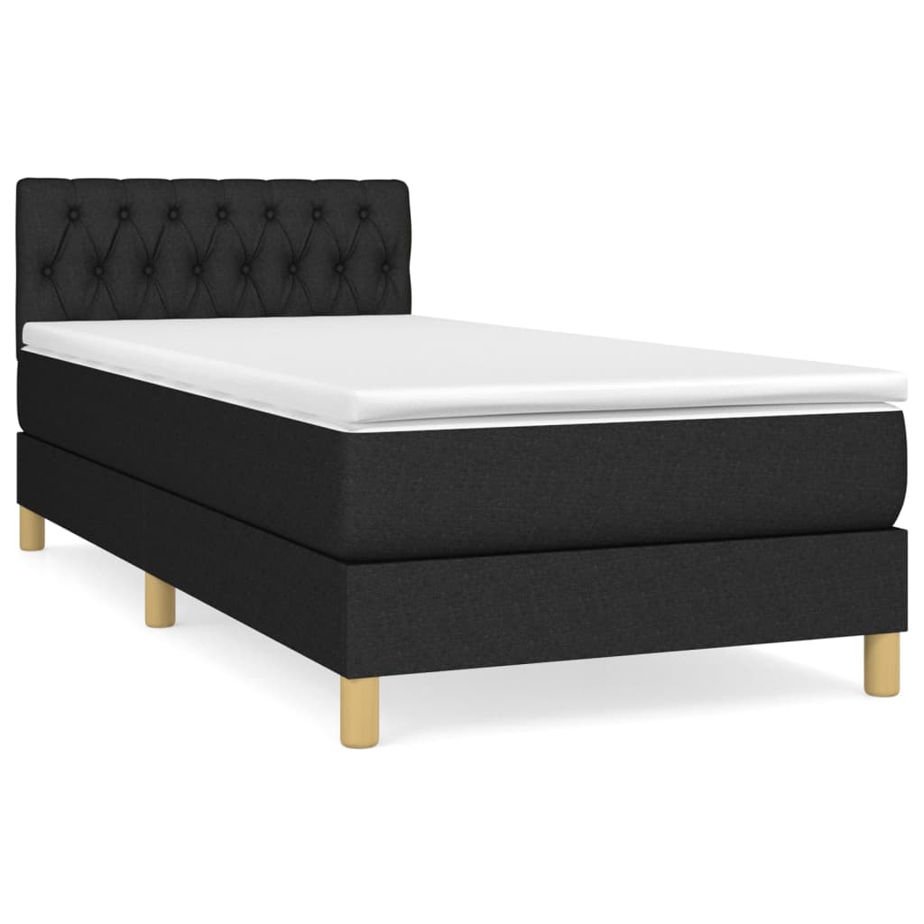 Κρεβάτι Boxspring με Στρώμα Μαύρο 90x200 εκ. Υφασμάτινο