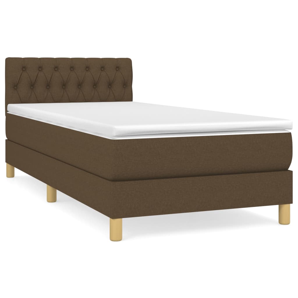 Κρεβάτι Boxspring με Στρώμα Σκούρο Καφέ 90x200 εκ. Υφασμάτινο
