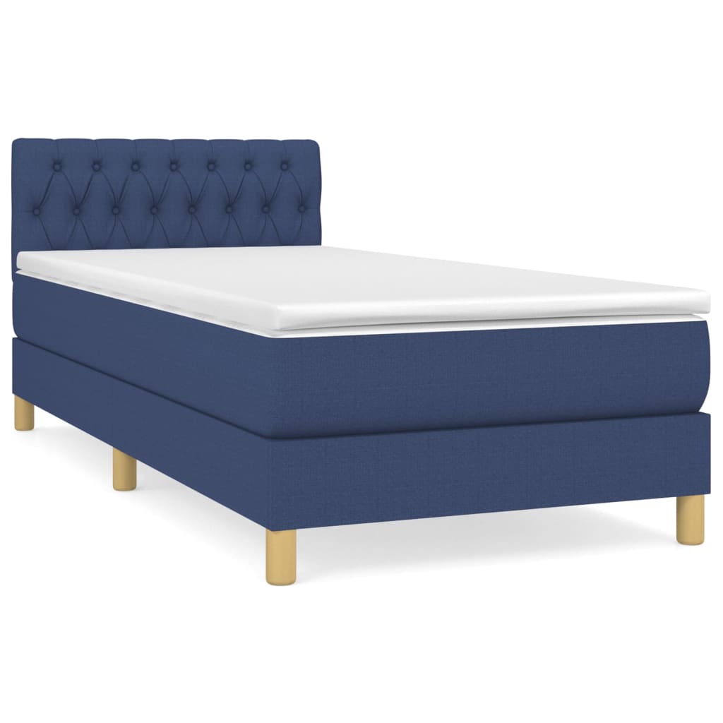 Κρεβάτι Boxspring με Στρώμα Μπλε 90x200 εκ.Υφασμάτινο