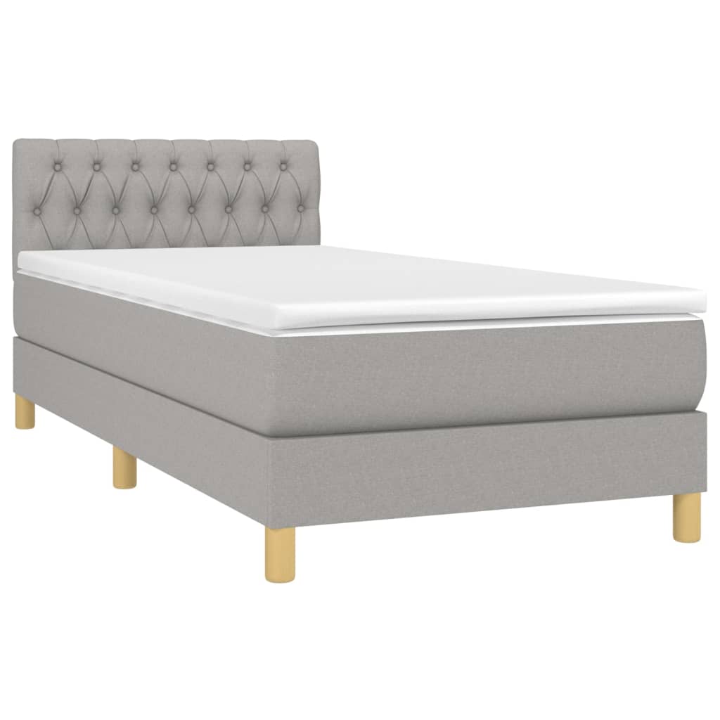 Κρεβάτι Boxspring με Στρώμα Ανοιχτό Γκρι 100x200 εκ. Υφασμάτινο
