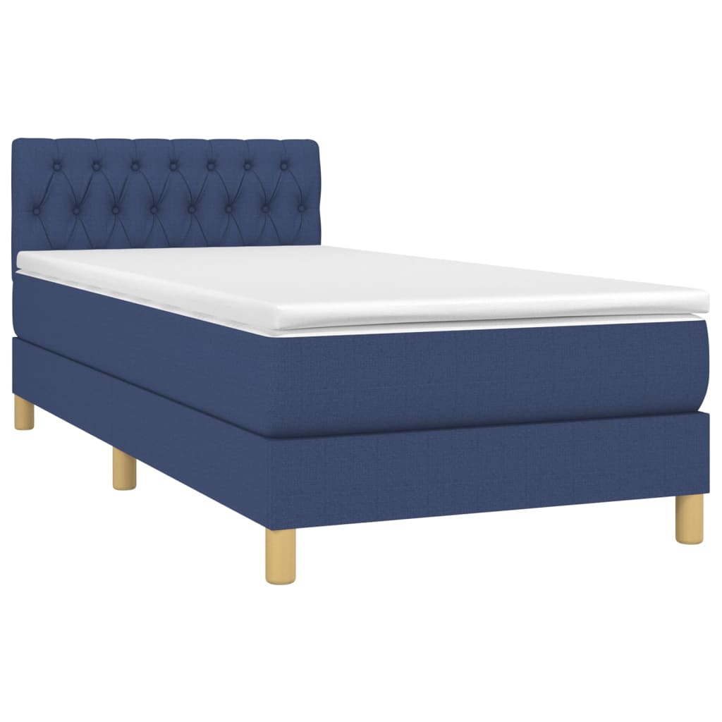 Κρεβάτι Boxspring με Στρώμα Μπλε 100 x 200 εκ. Υφασμάτινο