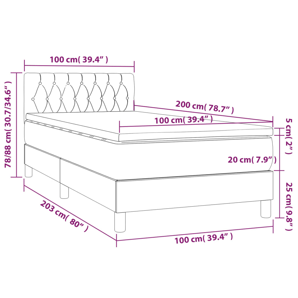 Κρεβάτι Boxspring με Στρώμα Πράσινο 100 x 200 εκ. Υφασμάτινο