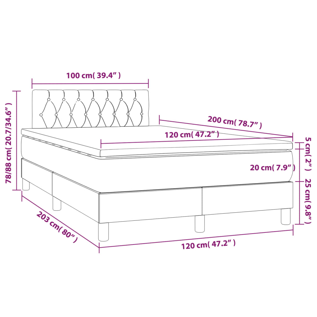 Κρεβάτι Boxspring με Στρώμα Μπλε 120x200 εκ. Υφασμάτινο