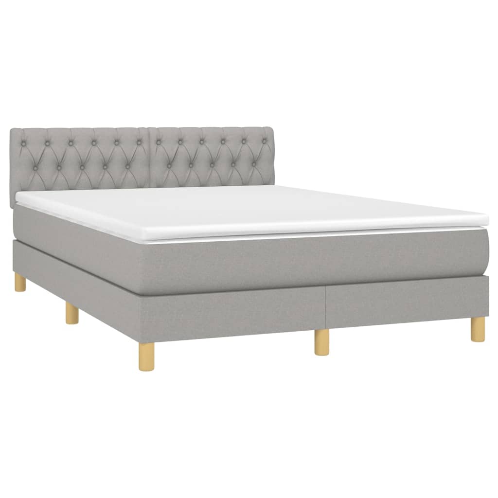Κρεβάτι Boxspring με Στρώμα Ανοιχτό Γκρι 140x190 εκ. Υφασμάτινο