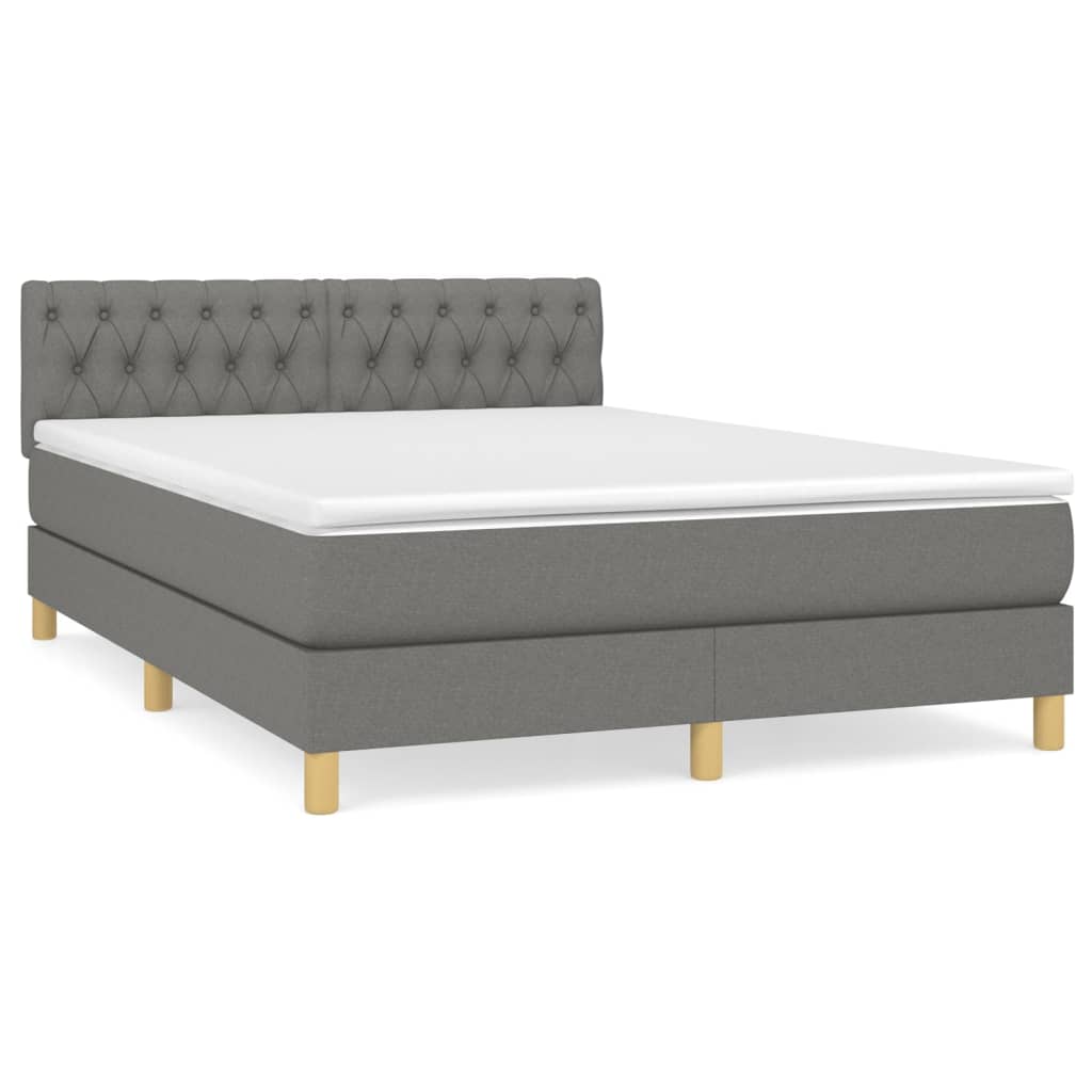 Κρεβάτι Boxspring με Στρώμα Σκούρο Γκρι 140x190 εκ. Υφασμάτινο
