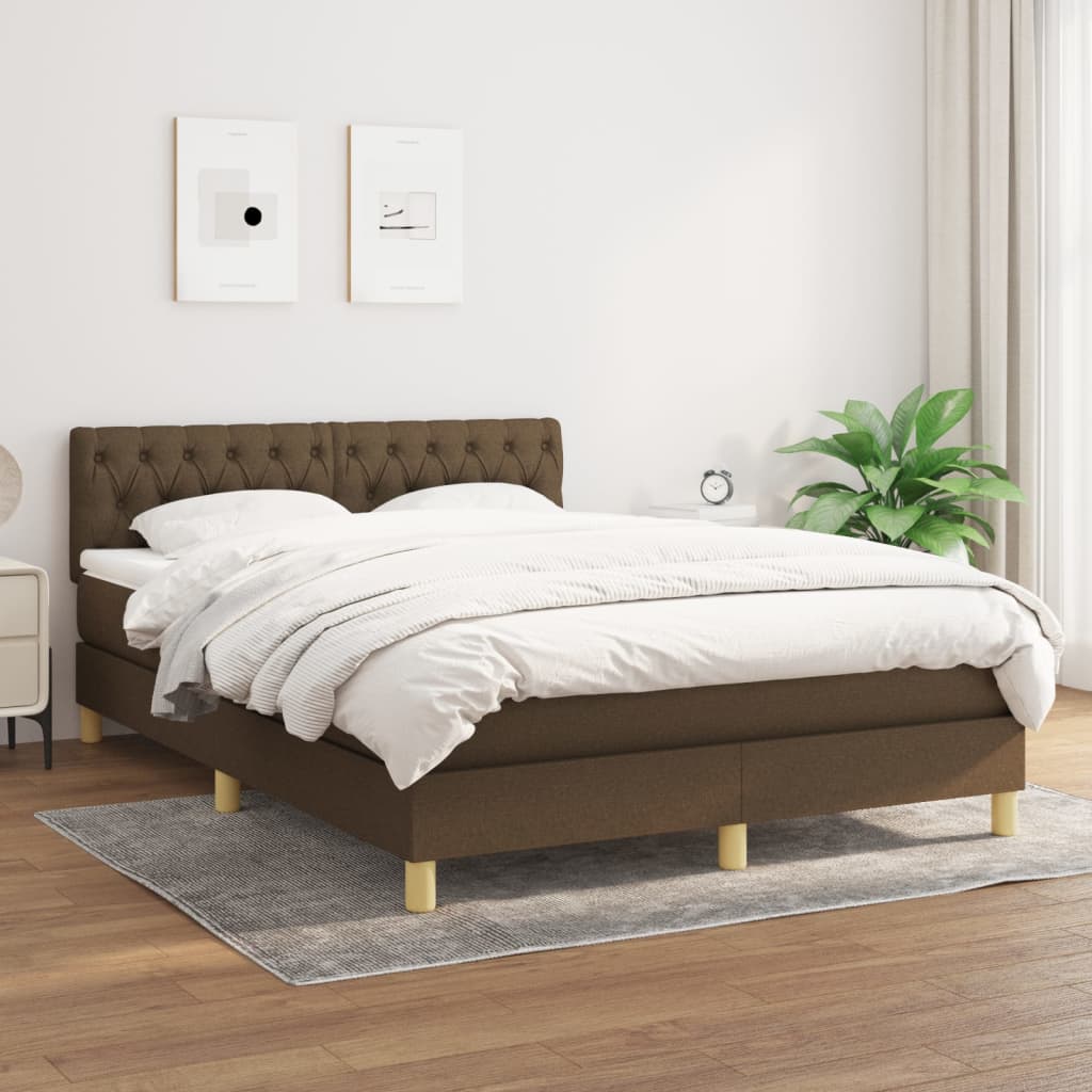 Κρεβάτι Boxspring με Στρώμα Σκούρο Καφέ 140x190 εκ. Υφασμάτινο - Pakobazaar