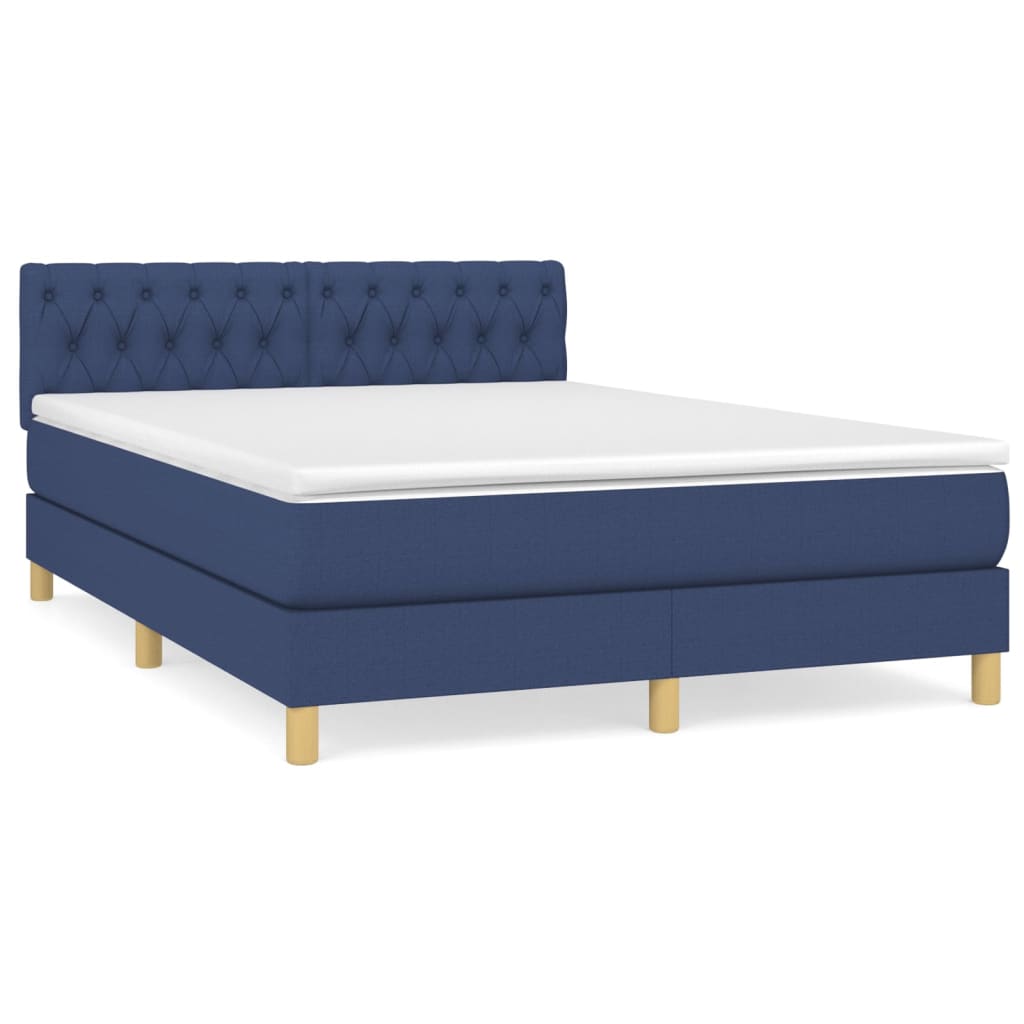 Κρεβάτι Boxspring με Στρώμα Μπλε 140x190 εκ. Υφασμάτινο