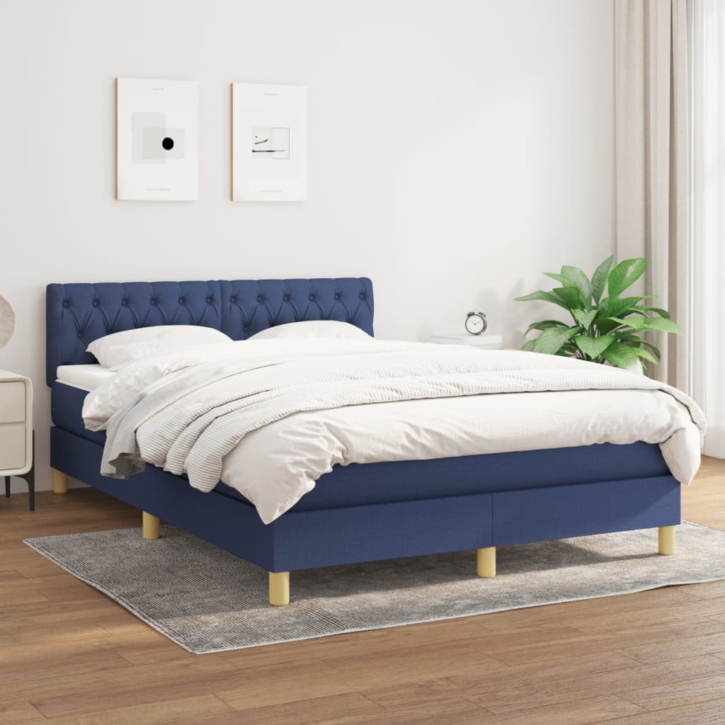 Κρεβάτι Boxspring με Στρώμα Μπλε 140x200 εκ. Υφασμάτινο