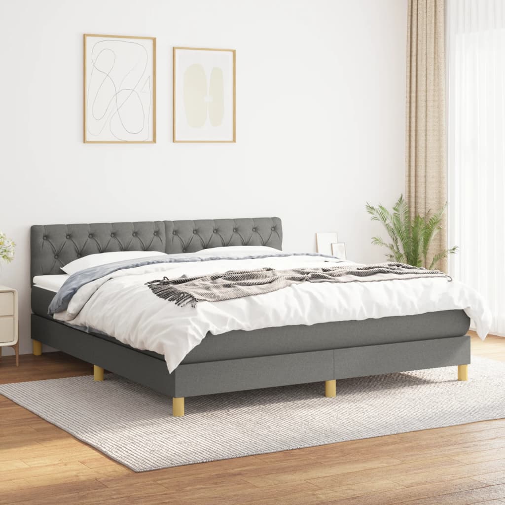Κρεβάτι Boxspring με Στρώμα Σκούρο Γκρι 160x200 εκ Υφασμάτινο - Pakobazaar