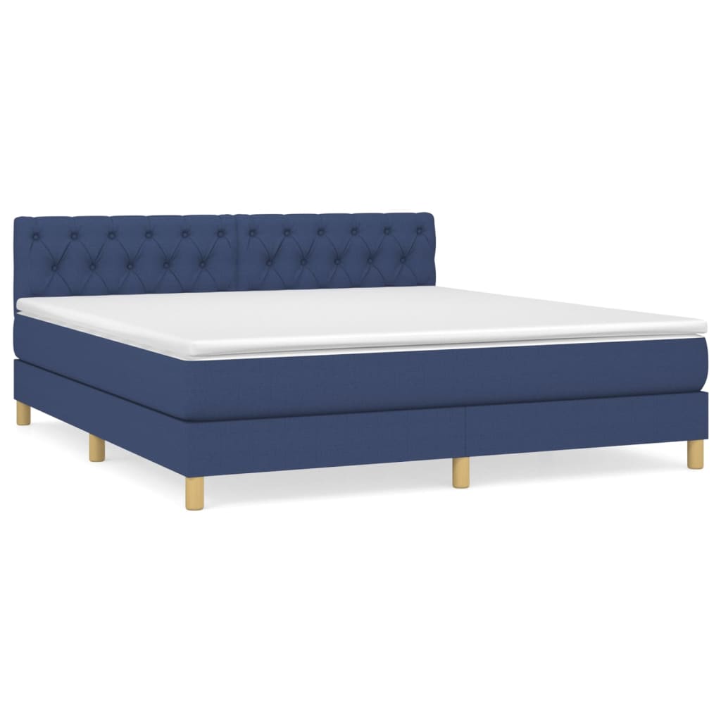 Κρεβάτι Boxspring με Στρώμα Μπλε 160x200 εκ. Υφασμάτινο