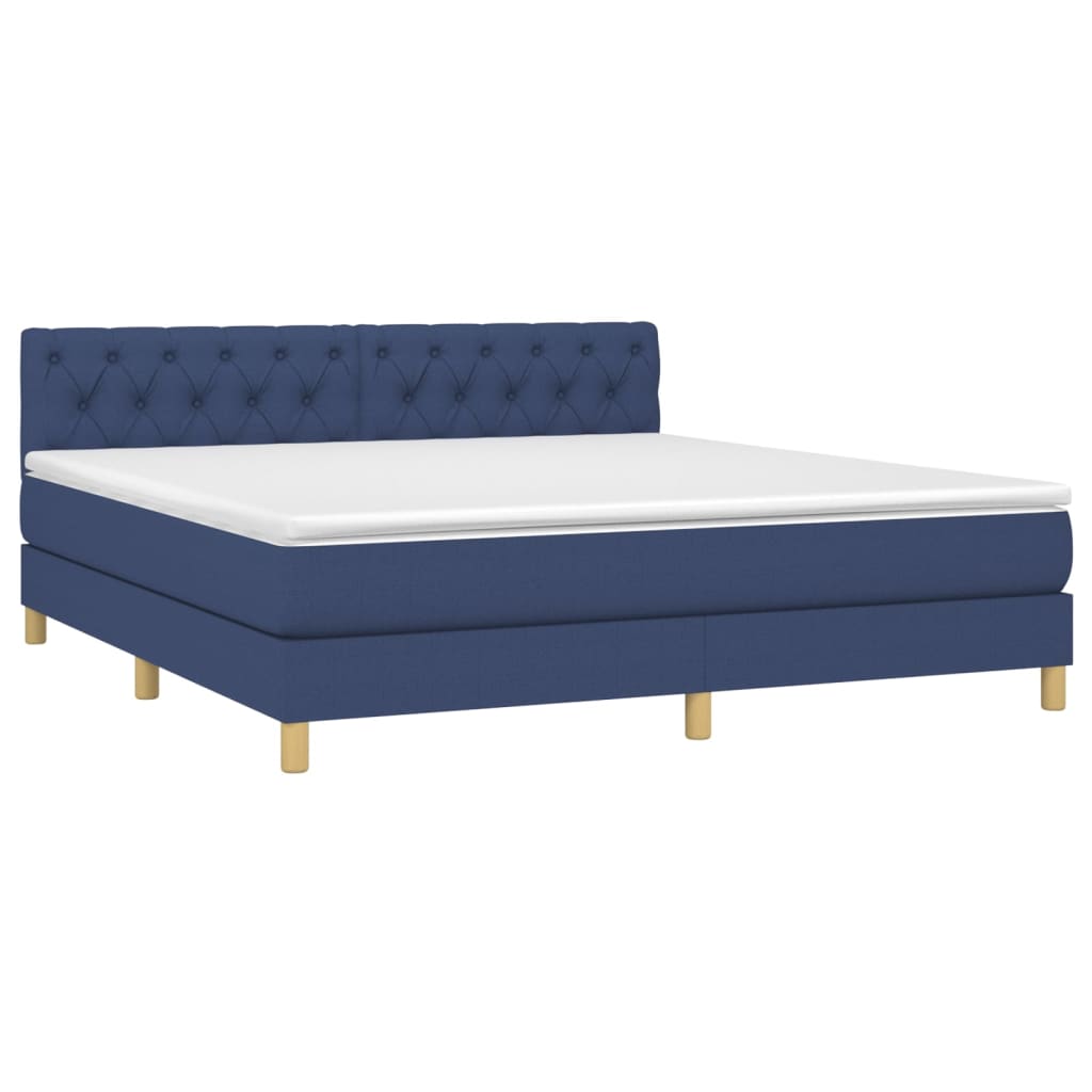 Κρεβάτι Boxspring με Στρώμα Μπλε 160x200 εκ. Υφασμάτινο