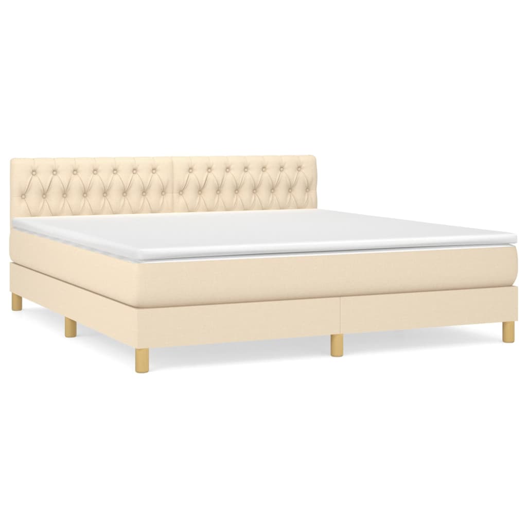 Κρεβάτι Boxspring με Στρώμα Κρεμ 180x200 εκ. Υφασμάτινο