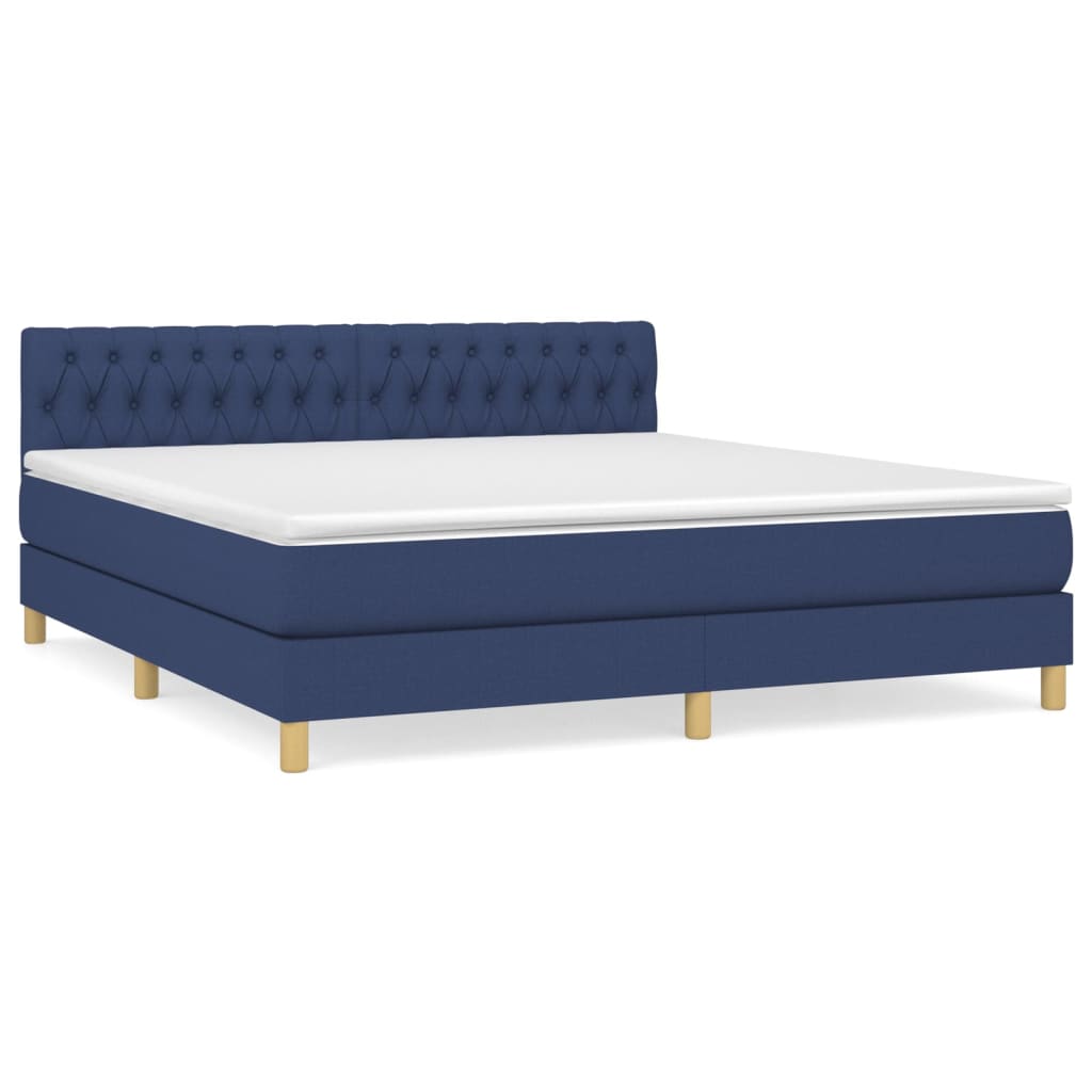 Κρεβάτι Boxspring με Στρώμα Μπλε 180x200 εκ. Υφασμάτινο