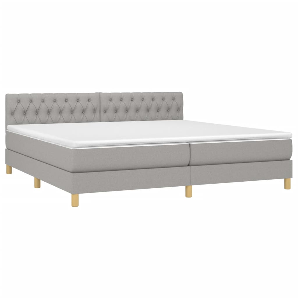 Κρεβάτι Boxspring με Στρώμα Ανοιχτό Γκρι 200x200 εκ. Υφασμάτινο