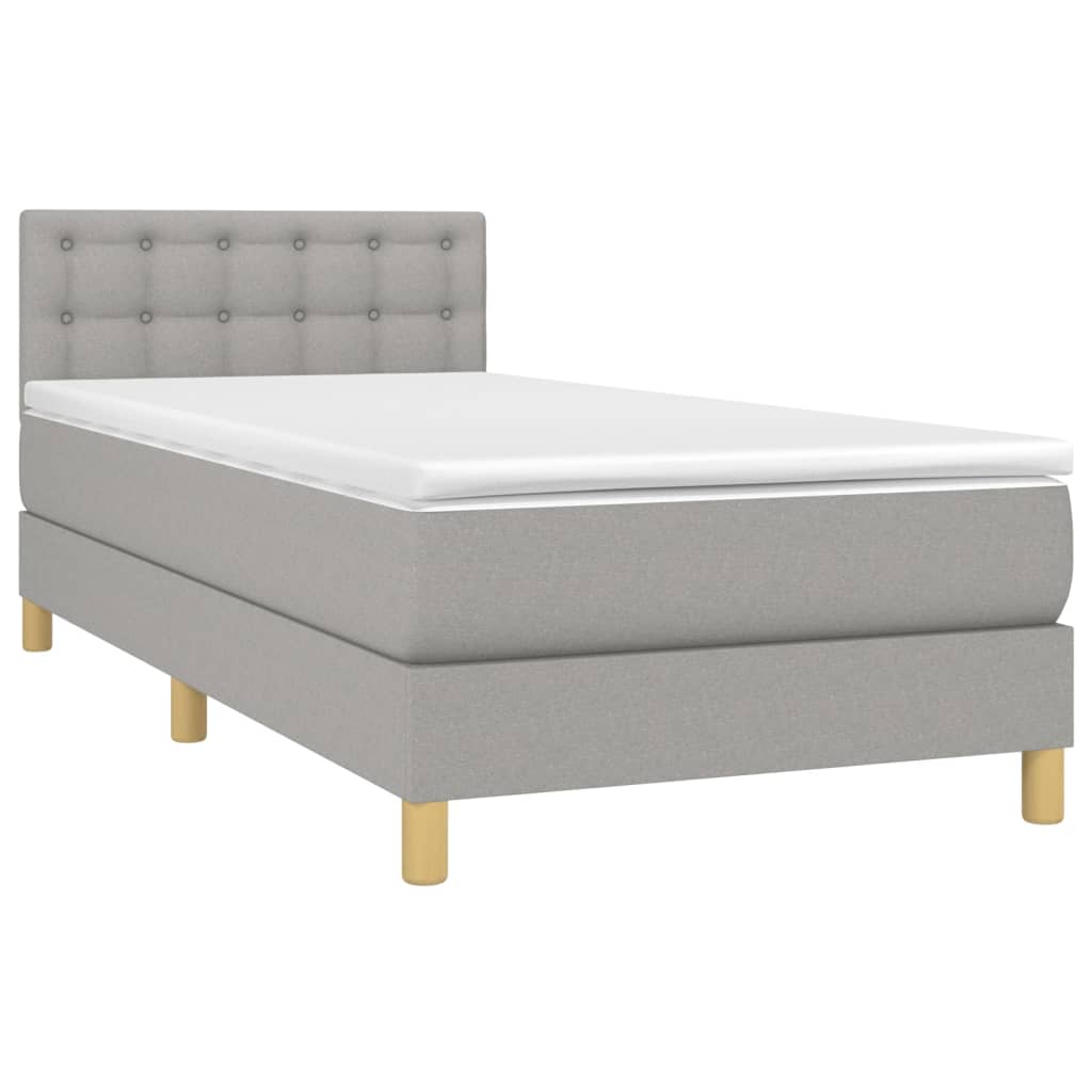 Κρεβάτι Boxspring με Στρώμα Ανοιχτό Γκρι 90x190 εκ. Υφασμάτινο