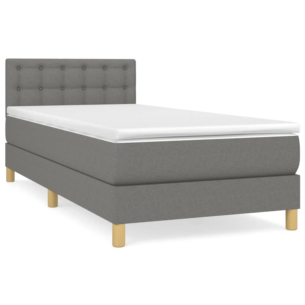 Κρεβάτι Boxspring με Στρώμα Σκούρο Γκρι 90x190 εκ. Υφασμάτινο
