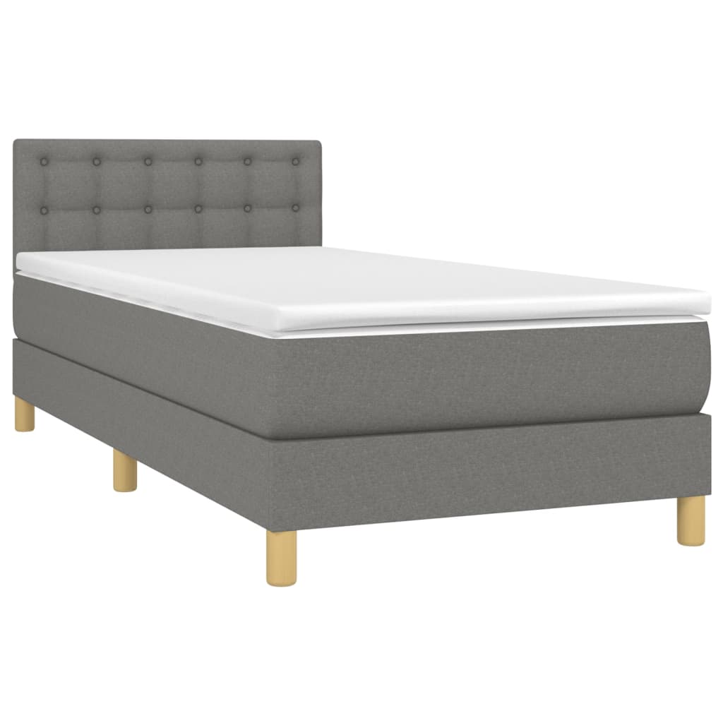 Κρεβάτι Boxspring με Στρώμα Σκούρο Γκρι 90x190 εκ. Υφασμάτινο