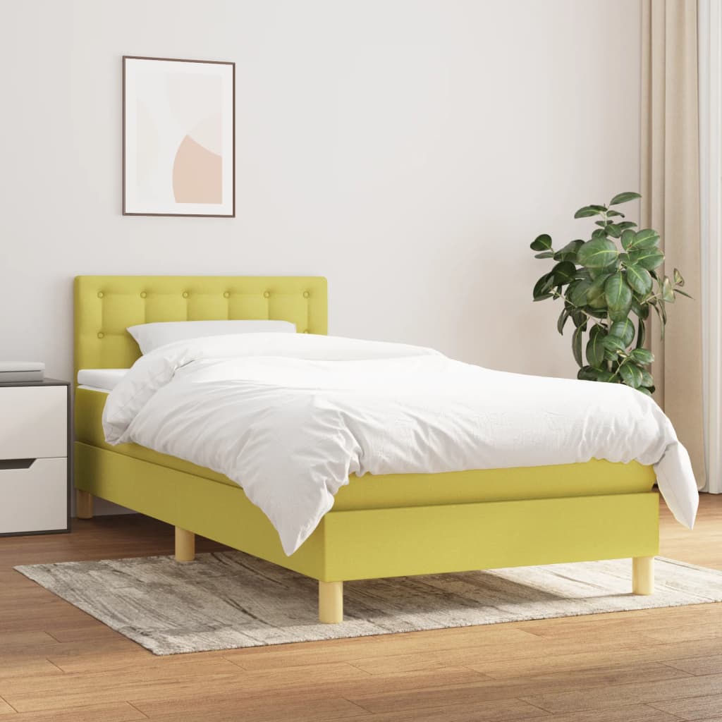 Κρεβάτι Boxspring με Στρώμα Πράσινο 90x190 εκ.Υφασμάτινο