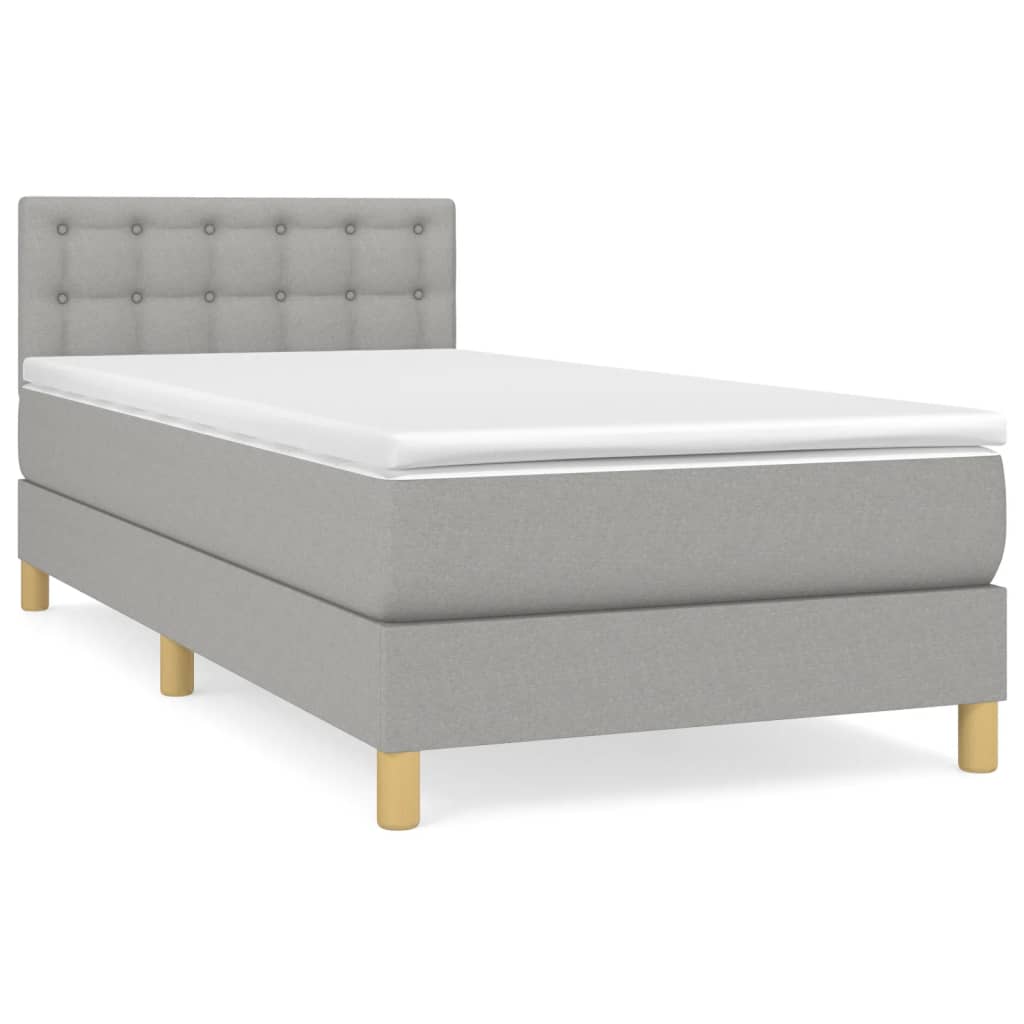 Κρεβάτι Boxspring με Στρώμα Ανοιχτό Γκρι 90x200 εκ. Υφασμάτινο