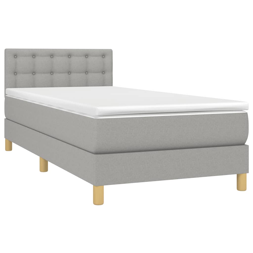 Κρεβάτι Boxspring με Στρώμα Ανοιχτό Γκρι 90x200 εκ. Υφασμάτινο