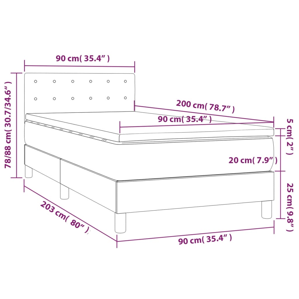 Κρεβάτι Boxspring με Στρώμα Ανοιχτό Γκρι 90x200 εκ. Υφασμάτινο