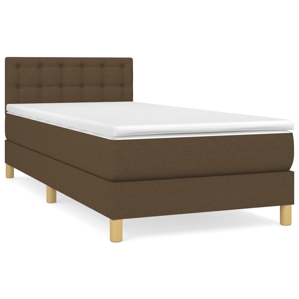 Κρεβάτι Boxspring με Στρώμα Σκούρο Καφέ 90x200 εκ. Υφασμάτινο