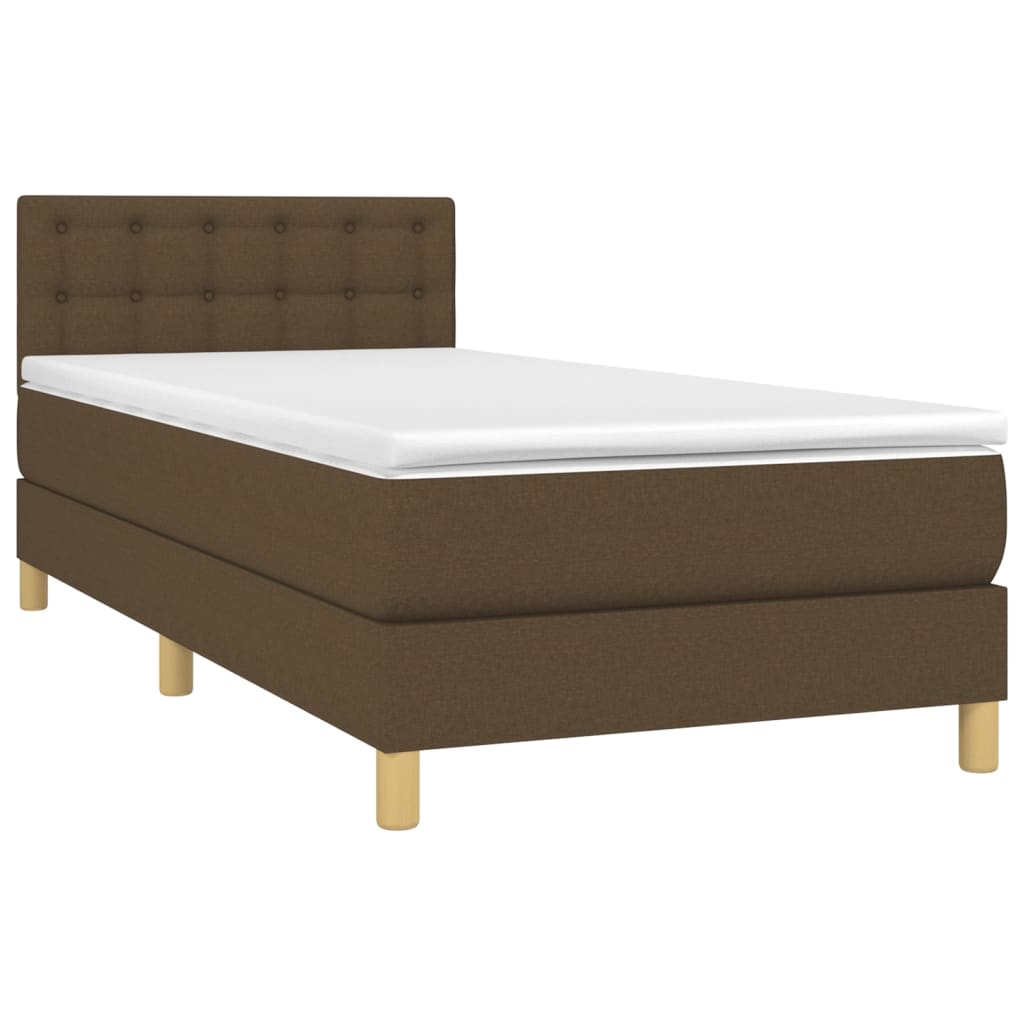 Κρεβάτι Boxspring με Στρώμα Σκούρο Καφέ 90x200 εκ. Υφασμάτινο